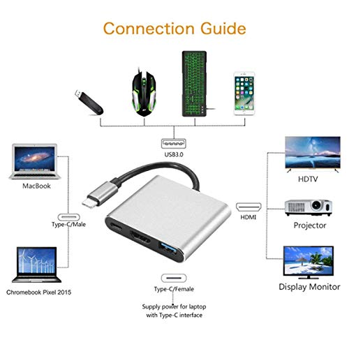 Image of Tobo USB C to HDMI Adapter, USB C to HDMI 4K Video Converter, USB 3.0 Port and PD Quick Charging Port, 3 in 1 USB 3.1 Type-C to HDMI-TD-221TC.