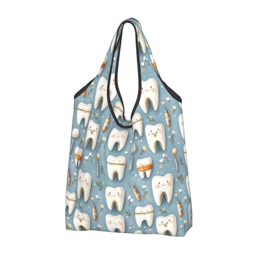 Sacchetti per la spesa riutilizzabili con stampa di simpatici denti