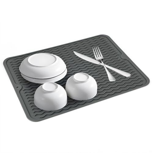 Alfombrilla escurreplatos de silicona, escurridero de platos para fregadero, antideslizante, resistente a altas temperaturas, gris, soporte para platos, escurreplatos sobre fregadero