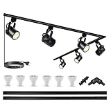 Bravsekai 6 lampen, zwart, modern, 6000 K, woonkamer, slaapkamer, eetkamer, binnenverlichting, keuken cucina track light kit,10W LED H-type track spot met extra 2m