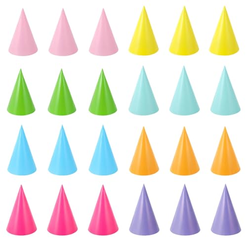 Lubarion 24-Piece Assorted Color Kids Party Hats with Adjustable Elastic Bands for Birthday Celebrations and Classroom Activities
