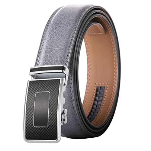 Belt for Men Genuine Leather Alloy Ratchet Buckle Male Casual Trouser Belt Strap Gray (Color : A, Size : 110cm) (A 130cm)