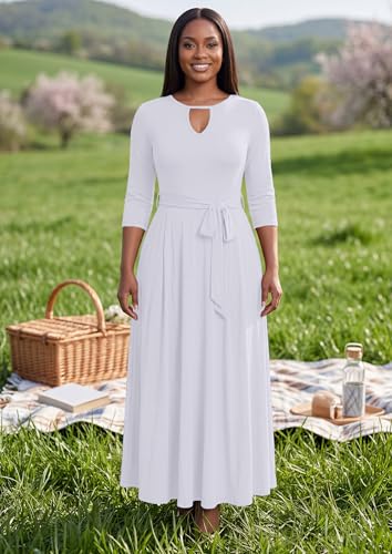Image of MarryUP Women 2025 Casual Loose Maxi Dress with Pockets V Neck Short Sleeve Tiered Long Summer Beach Swing Dresses