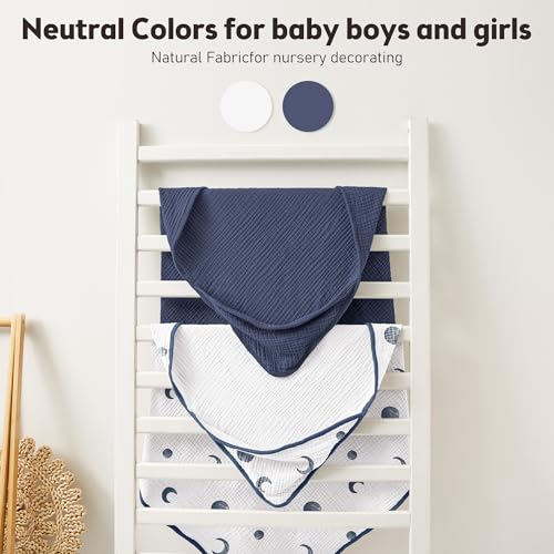 Image of Susurration Hooded Baby Towels for Newborn 2 Pack 100% Muslin Cotton Towel for Babies，Highly Absorbent and Newborn Essential 30x30 Inch Moon&Royal Blue