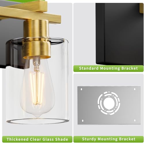 Image of Bathroom Vanity Light,4 Light Matte Black and Gold Light Fixture with Thickened Clear Glass Shade, 30 inch Modern Wall Sconce, Bathrooms Vanity Light Over Mirror for Bathroom