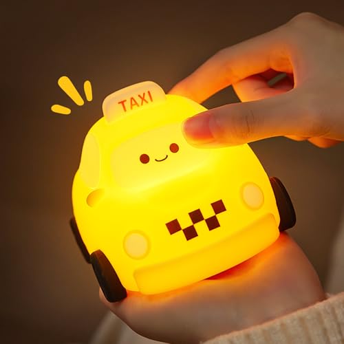 TechCharm Kids' Night Light Taxi LED Lamp – Cute Lamps Silicone Squishy Light Up Taxi Car, Vehicle-Themed Nursery Room Decor, Halloween & Christmas Gift, Home Decoration