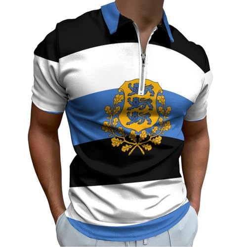 T-shirt d'été homme chic à armoiries au lion avec col zippé et finitions haut de gamme