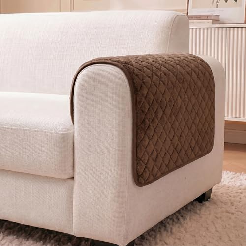 Image of Story@Home Premium Quilted Sofa Armrest Covers | Anti-Slip Armrest Covers for Sofa | 1 Pair - 70(D) x 50(L) cm - Brown