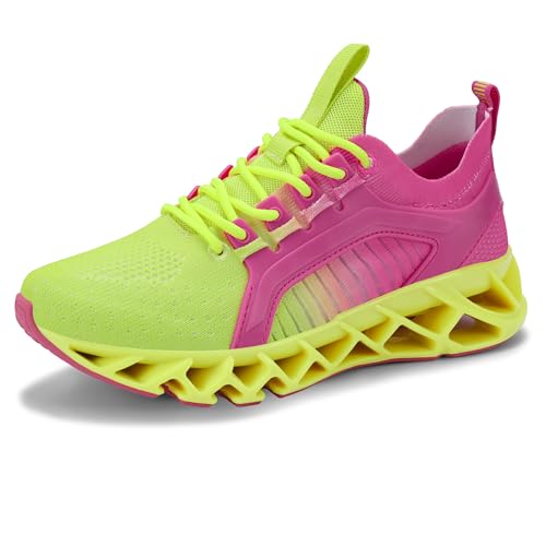 Women's Walking Shoes Lightweight Breathable Tennis Running Blade Fashion Sneakers for Athletic Sports Training Jogging Travel Rose Size 5.5