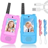 OFIKAL Kids Video Walkie Talkie, 2 Pack Rechargeable Walkie-Talkies with 2" HD Screen, Long Range 2 Way Radio Toys for Age 3-12 Boys Girls, Christmas Birthday Gifts for Kids Indoor Outdoor(PinkBlue)