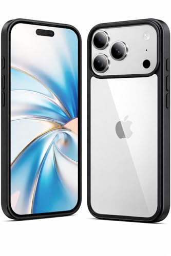 Image of ClearBlack Transparent Back Cover for iPhone 17 Pro Max, Anti-Yellow Clear Polycarbonate Hard Back with Black TPU Bumper, Shockproof Hybrid Case, Anti-Scratch 360 Protection Mobile Cover