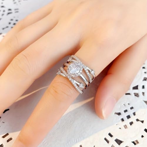 White Golden Plated Copper with Trendy Multilayer Cubic Zirconia Engagement Rings Wedding Bridal Band Promise Rings Evening Parties Anniversary Valentine's Day Gifts Eternity Bands for Women