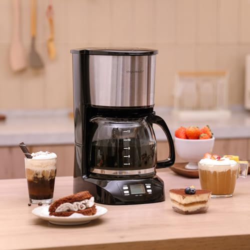 Aigostar Benno - Digitale Kaffeemaschine, Kaffeebrüher mit programmierbarer Timer, bis 12 Tassen, 1,5L, Warmhalteplatte, Tropf-Stopp, 800Watt, FilterKaffeemaschine Edelstahl, Schwarz – Bild 7