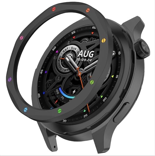 GIOPUEY Acero Inoxidable Anillo para Xiaomi Watch S4/Watch S3, Bezel Styling Ring Adhesive Cover Protector Anti arañazos y colisiones   C Black
