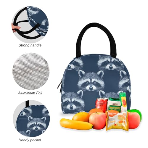 Backpack Lunch Box Set Large Capacity Travel Backpacks and Insulated Lunch Bag for Commute Hiking Picnic Raccoon Faces Print4