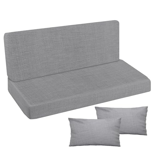 Ferocity Auflage für Hollywoodschaukel 185x50x50 Gartenbankauflage und 2 Kissen Palettenauflage Bankauflage Sitzkissen und Rückenkissen Polsterauflage Matratze Gartenpolster Glatt Flachs [133]