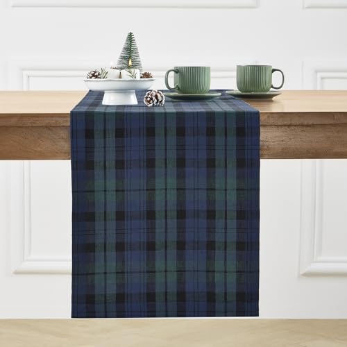 Solino Home Linen Plaid Table Runner 108 Inches Long - 100% Pure Linen Blackwatch Blue and Green Table Runner 14 x 108 Inch for Dining by Solino Home - Used condition - US$35.71