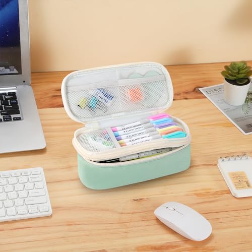 Image of Large Pencil Case for Girls Teens Kids School Pencil Bag with Zipper Green