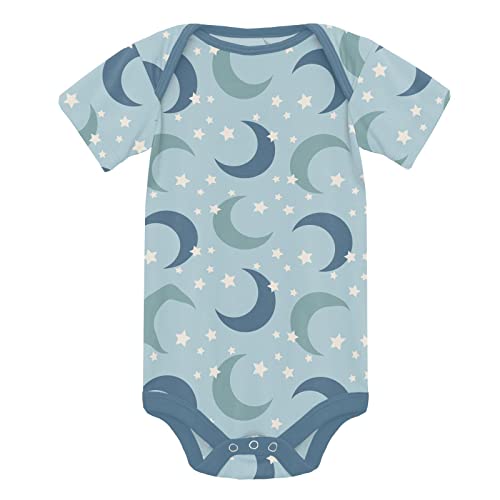 KicKee Print One-Piece, Baby Bodysuit, Short Sleeve Baby One Piece, Fashionable Baby Clothes (Spring Sky Moon and Stars - Newborn)