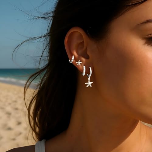 Image of Small Gold Huggie Hoop Earrings Set for Women Men Hypoallergenic 14K Plated Stack Cartilage Earrings, Sterling Silver Multiple Piercing Lightweight Mini Thin Cute Dainty Trendy Jewelry Gifts for Women