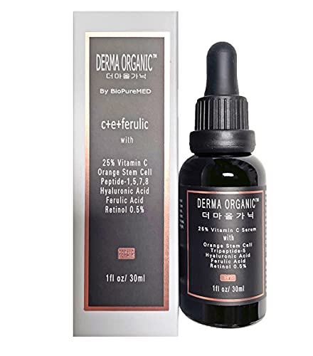 Korean Skin Care K-Beauty Moisturizer for Oily Skin: DERMA ORGANIC Vitamin C Serum For Face with Hyaluronic Acid, CE, Ferulic Acid Korean Skincare