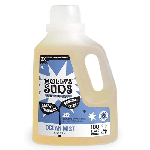 Molly’s Suds Liquid Laundry Detergent | Clean Laundry Detergent Soap for Sensitive Skin | 2x Concentrated, High Efficiency (HE) | Ocean Mist – 100 Loads