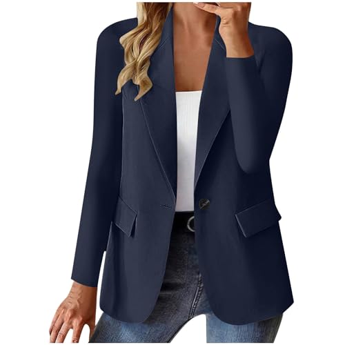 Blazer Femme Chic et Elegant Veste Blazer mi Saison Couleur Unie Bouton Grandes Tailles Manches Longues Classique Bureau Travail Soirées Décontractées Tailleur Femme Slim Fit Manteau Automne Hiver