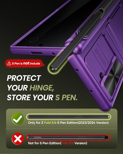 Image of for Samsung Galaxy Z Fold 6 Case with Privacy Screen Protector & S Pen Holder, Hinge Protection & Slide Camera Lens Cover & Card Holder, Full Body Protective Hard Case for Z Fold 6, Purple