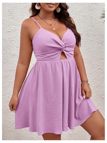 Image of Floerns Women's Plus Size Cut Out Twist Front Sleeveless Flare Hem Cami Dress
