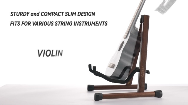 LEKATO Support Guitare En Bois Noyer - Pliable, Pour Guitare Acoustique, Basse, Ukulélé, Violon (noir)