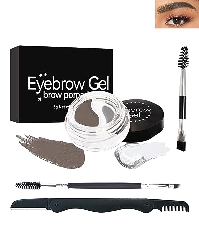 Eyebrow Gel Brow Pomade Set-2 in 1 Waterproof Tinted Brow Cream Gel Taupe & Clear Brow Setting Glue Wax,Filling & Shaping Tinted Brow Filler with Brow Brush Razor,Brow Color Makeup for Women -#03