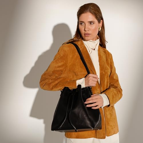 Time Resistance Leather Bucket Bag - Full-Grain Leather Handbag for Women - Italian Handmade Shoulder Bag3