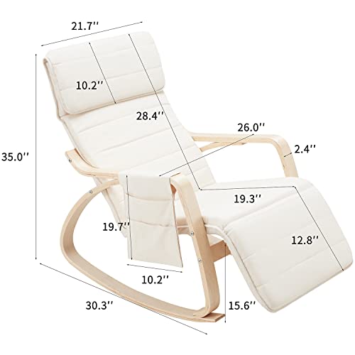 Uphyb Rocking Chair, Rocking Armchair With Fabric Padded Seat,Wooden Based, Adjustable Footrest For Living Room, Bedroom, Balcony, Nursery Room (Beige) #TOP1