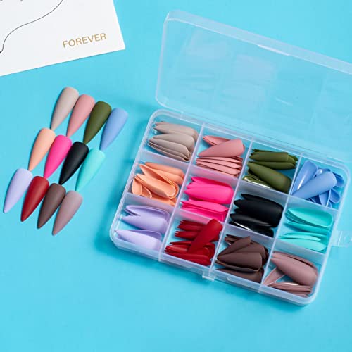 COLORBIRD ネイルチップ ロング 12色 ケース付 黒 ピンク 青 シンプル おしゃれ