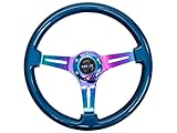 NRG Innovations Blue Wood Wheel, 350mm, 3 Spoke Center in NEO Chrome Steering Wheel