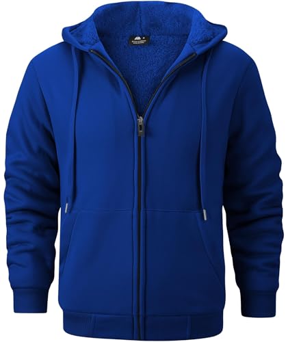 Little Beauty Men Winter Hoodies Full Zipper Sweashirts Fleece Sherpa Lined Wool Heavyweight Jacket Royal Blue2