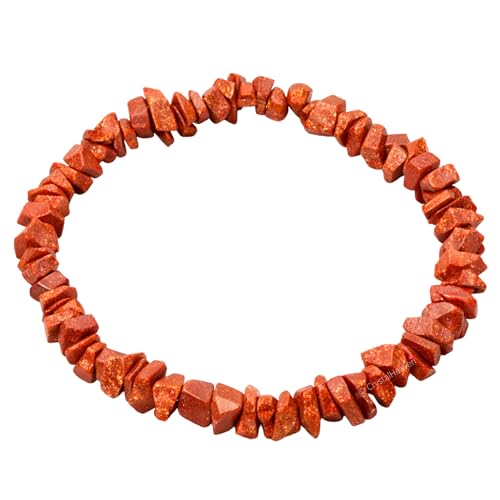 Image of Certified Red Goldstone Bracelet for Women Men with Healing Crystal and Reiki Stone - Beautiful Gemstone Beaded Bracelet for Balance, Harmony & Positive Energy (Chips Stone Beads)