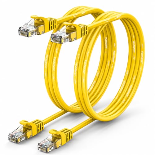 Image of Cat6 Ethernet Patch Cord (Pack of 2) | RJ45 LAN Cable | 1Gbps 250MHz | 24AWG Pure Copper | Snagless Gold Plated | UTP Gigabit Network Cable for Router Modem Switch PC (Yellow, 7m)