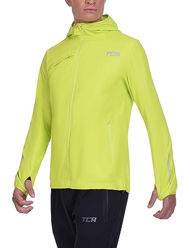 TCA Giacca Softshell da Corsa Uomo. Giacca Riflettente Traspirante e Ripiegabile con Tasche con Cerniera - Verde Acceso, M