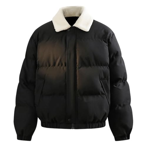 Slxbear Chaquetas acolchadas para hombre, chaqueta acolchada gruesa de forro polar con solapa mullida, abrigos de gran tamaño con cremallera completa, color sólido, cómodo, clásico, manga larga