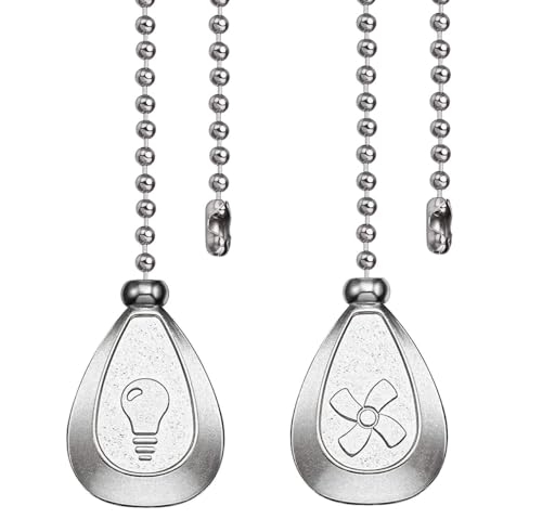 Image of Ceiling Fan Chain Pulls Decorative Ornaments 12 Inches Silver Color Pendant Pull Chain Fan Pulls Extension for Ceiling Light Lamp Fan Chain 2 Pcs (Nickel Pull Chain)