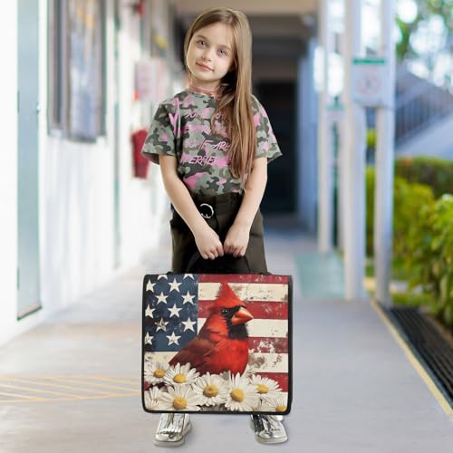 Image of Cardinalbird American Flag Daisy Zipper Binder Bag 3 Ring Binder with Shoulder Strap Zip Up 500 Sheets Capacity Multi Pockets for School Office Supplies