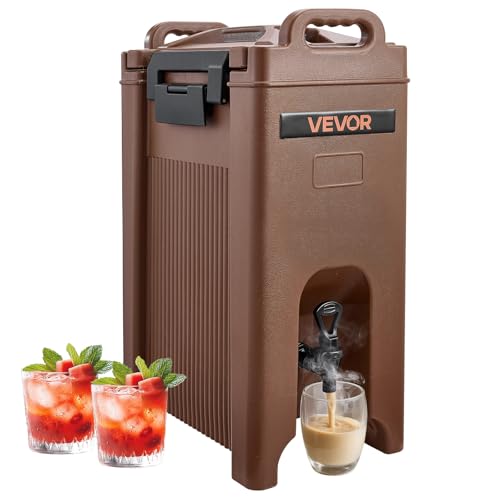Image of VEVOR Insulated Beverage Dispenser, 5 Gal /19L Hot and Cold Beverage Server with Spigot & Handle, Food-Grade Thermal Drink Dispenser Cooler for Tea Coffee Water in Cafes & Restaurants, Brown
