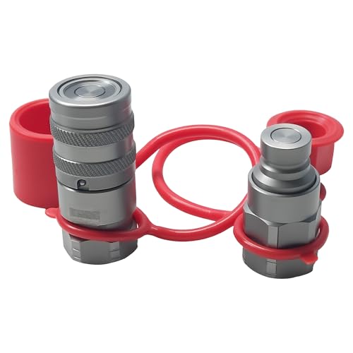 Image of 1 /4 inch NPT Flat Face Hydraulic Quick Connect Coupler Set,1 /4 inchBody ISO 16028, 7350 PSI, 6.34 GPM with Dust Caps, Fit for Compact Tractors & Skid Steers