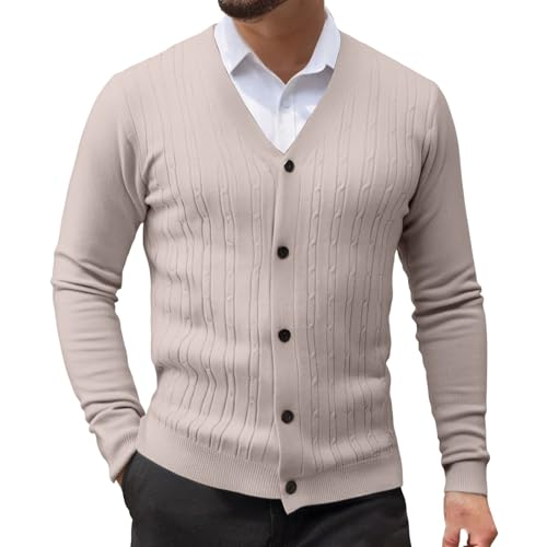 Chaqueta de punto para hombre delgada fina con botones y cuello en V cómodo