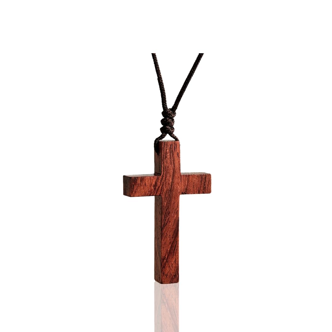 Holy FringeNatural Walnut Wood Cross Necklace for Men & Women - Small Wood Cross Pendant Necklace for Car Mirror - Wooden Religious Pendant Jewelry