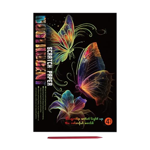 Peinture de rayures qui brillent dans le noir - 4 fois - Avec stylo - Carte à croquis amusante - Jouet créatif pour, adolescents et adultes - Illuminez les rayures sombres