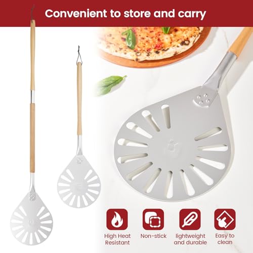 ROCKSHEAT 9-Inch Perforated Anodised Aluminium Round Pizza Turner with Wooden Handle - 2 Sizes in 1 Non-Stick Spatula for Homemade Pizza & Bread - Image 7
