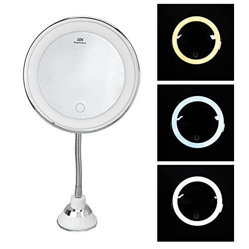 Espejo de maquillaje redondo recargable con luz y aumento 10x miniatura 5