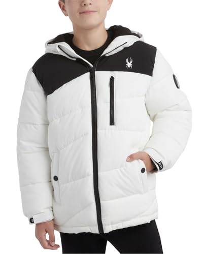 Image of Spyder Boys Puffer Jacket Insulated Fleece Lined Hooded Stretch Winter Coat